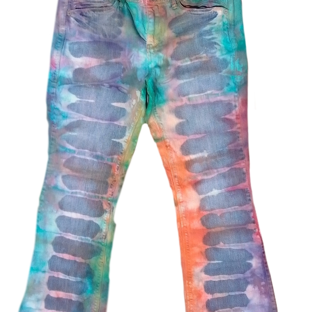 Upcycled block dyed jeans